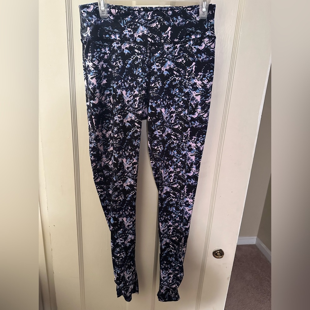 Gaian leggings. Black with pink and light blue design